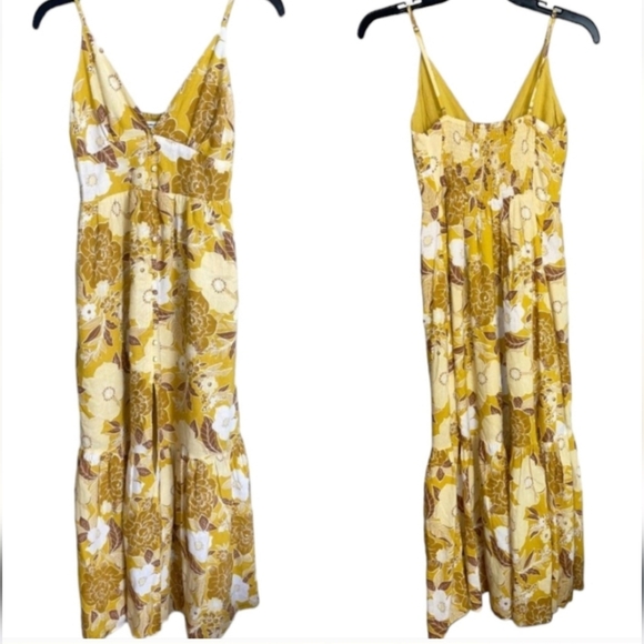 Abercrombie & Fitch Yellow Floral Button-Through Maxi Dress Yellow Sz Small - Picture 2 of 5